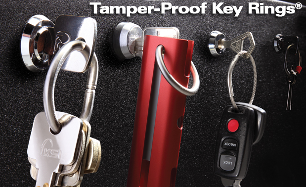 High Security Tamper Proof Key Rings: Including solid and flexible rings and a red key shield.